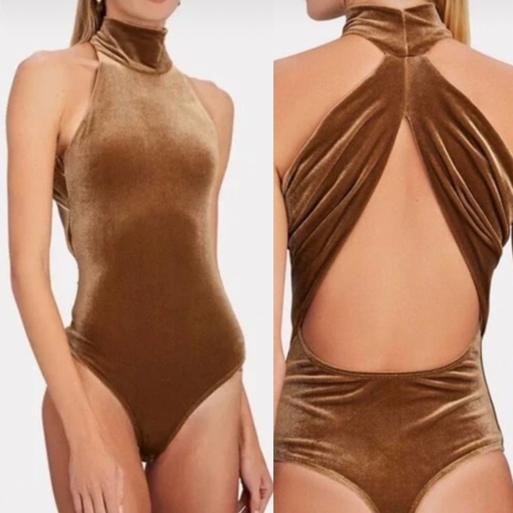 ALIX NYC ‘Bentley’ Cutout Sleeveless Velvet Bodysuit in Golden Brown Size Medium - Picture 5 of 13